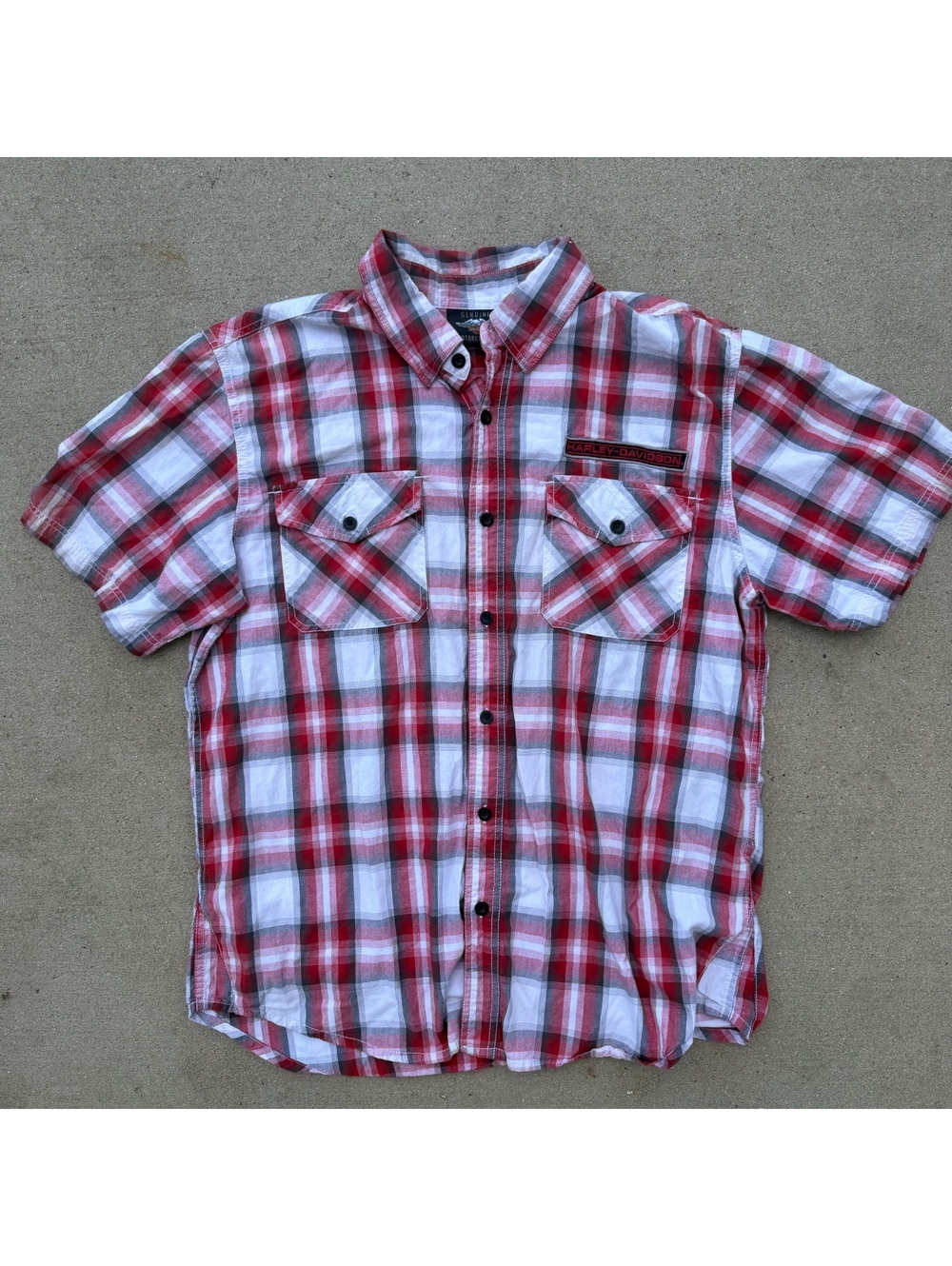 Harley-Davidson Mens XL Red White Plaid Short Sleeve Button-Up Shirt